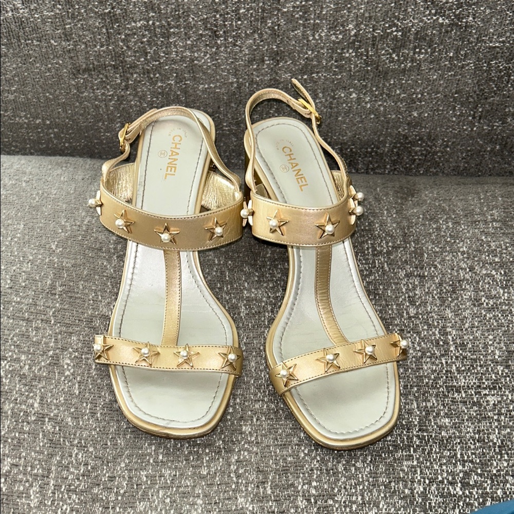 CHANEL Gold Star-Studded Sandals